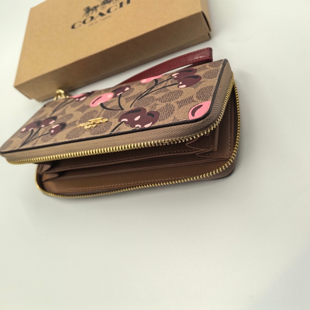 COACH Signature Cherry Print Long Wallet with Wrist Strap - Picture 7 of 8